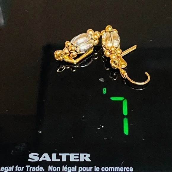 Earring dangle silver and gold cabochon and dragées. With lever back hooks - Picture 7 of 7